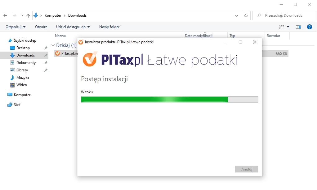 Poczekaj aż instalacja programu PITax.pl dobiegnie końca