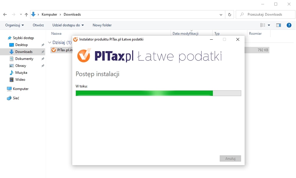 Poczekaj aż instalacja programu PITax.pl dobiegnie końca