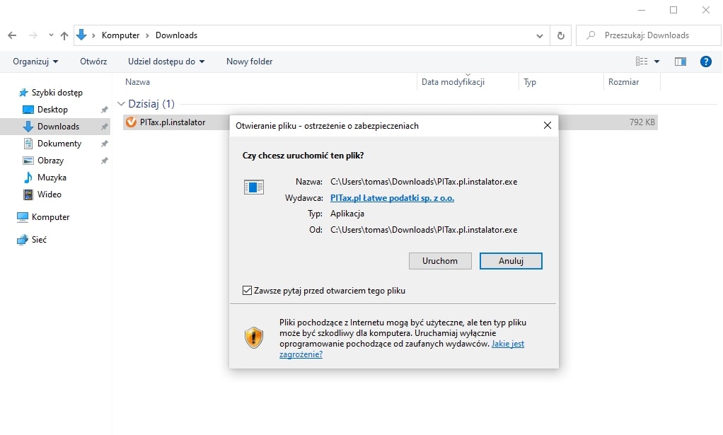 Uruchom instalację programu PITax.pl